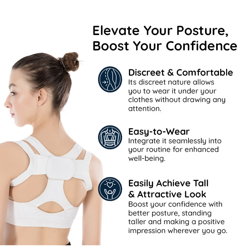 Invisible Back Posture Corrector - Adjustable, Breathable Fabric, Black, S to XL