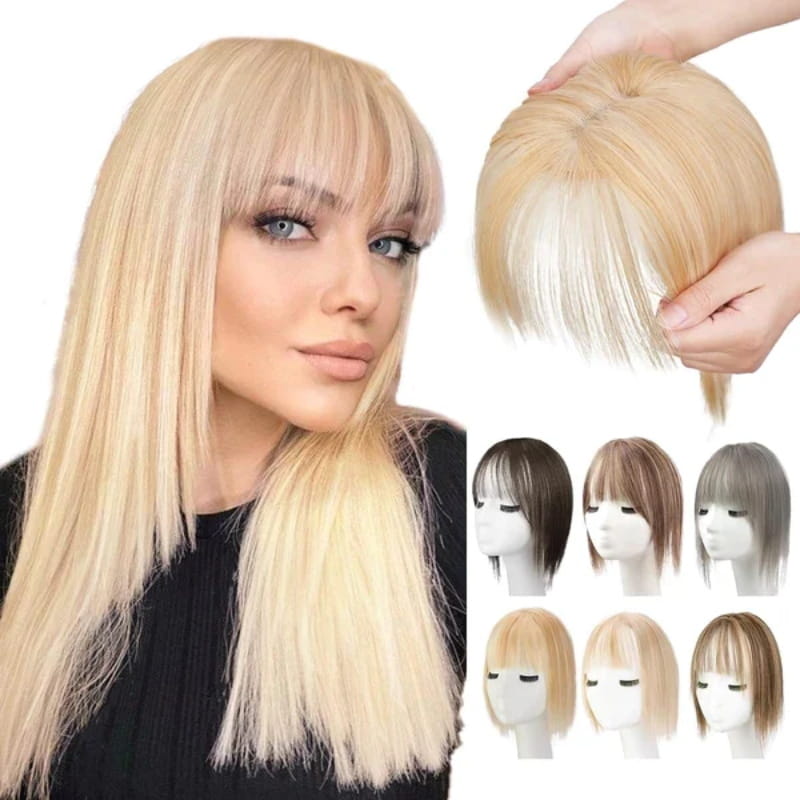 Natural Hairpiece with Bangs for Women - High-Temperature Fibre, 30 cm