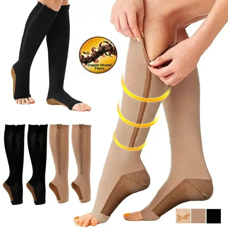 Zipper Compression Socks 20-30 mmHg Open Toe - Breathable, Antibacterial, view 4