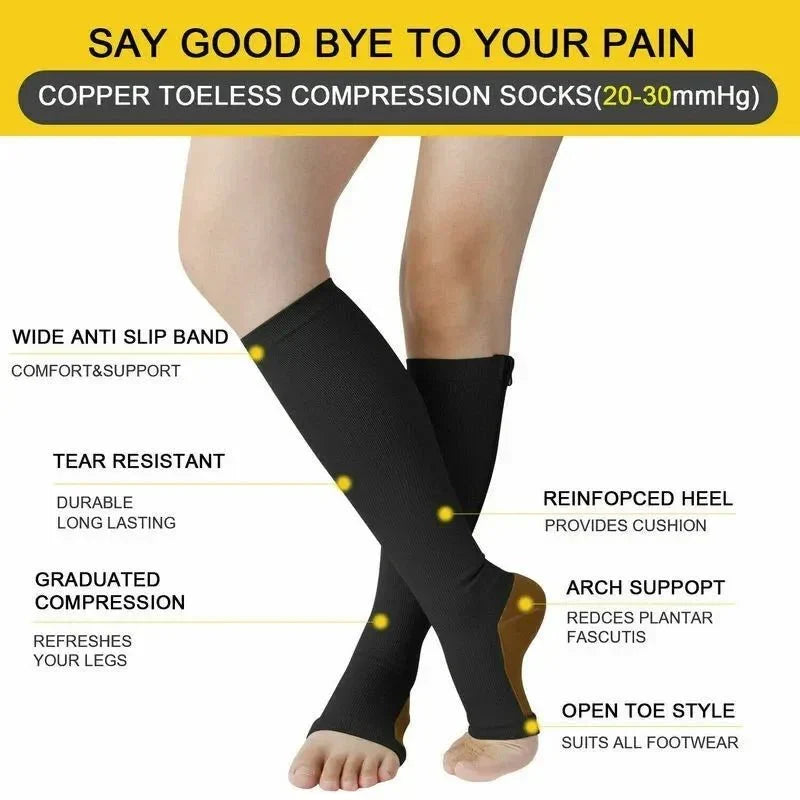 Zipper Compression Socks 20-30 mmHg Open Toe - Breathable, Antibacterial, view 5