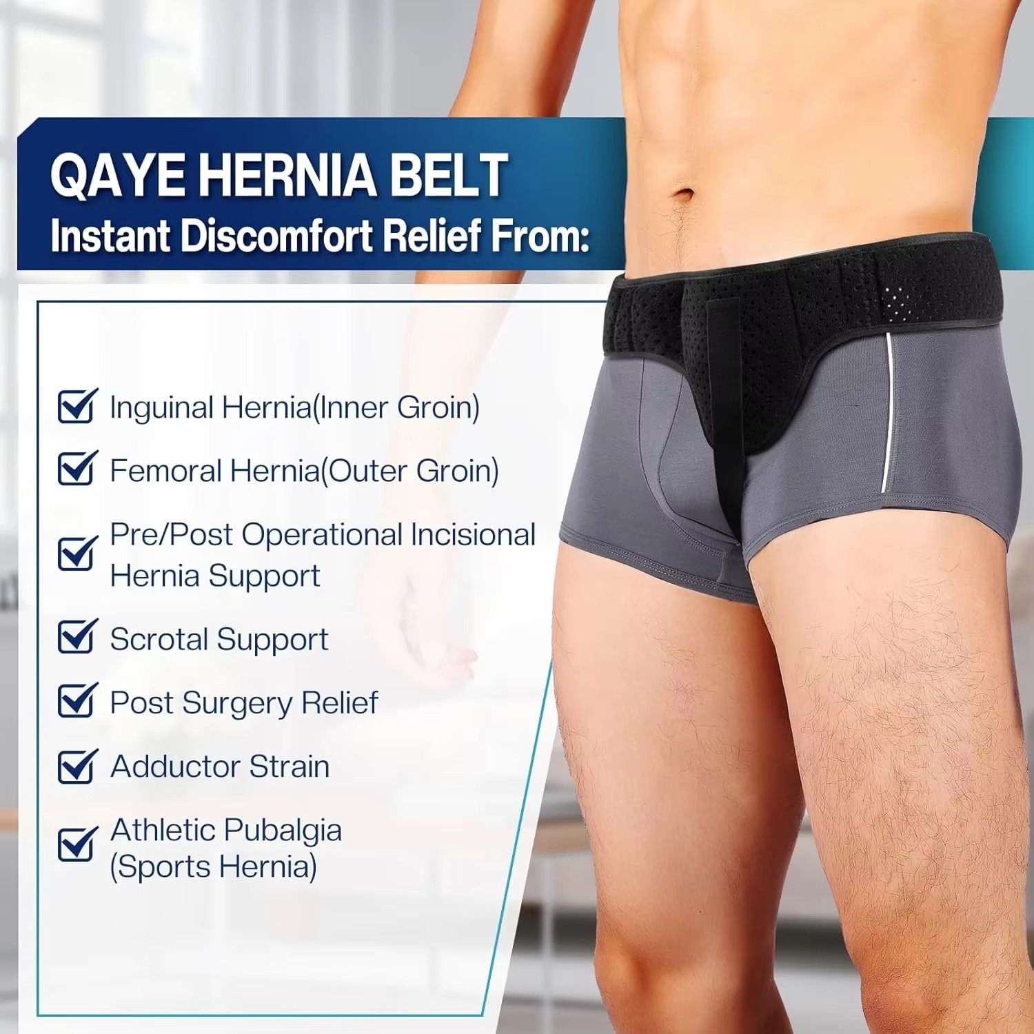 Hernia Support Belt for Men and Women - Removable Compression Pads, view 2
