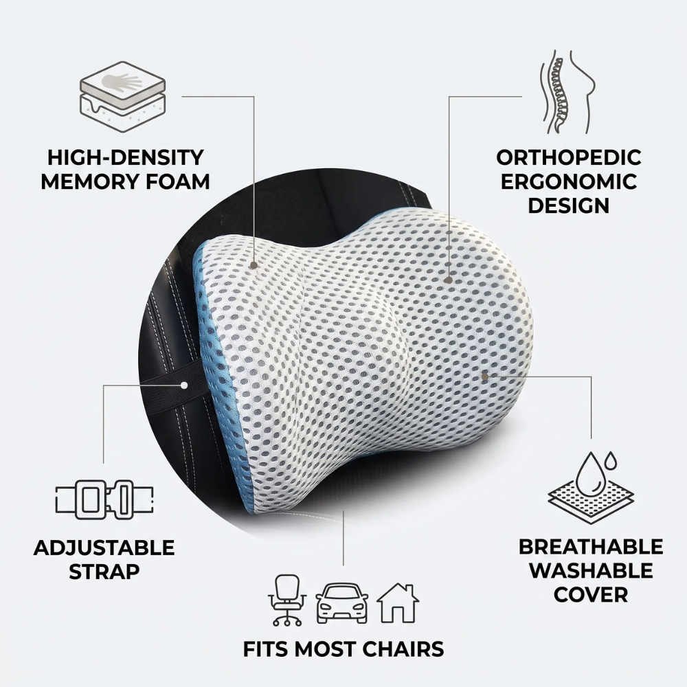 Orthopedic Memory Foam Lumbar Support Pillow - Removable Washable Cover, view 4