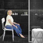 Height-Adjustable Shower Seat with Removable Arms and Backrest