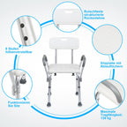 Height-Adjustable Shower Seat with Removable Arms and Backrest