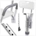 Height-Adjustable Shower Seat with Removable Arms and Backrest