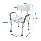 Height-Adjustable Shower Seat with Removable Arms and Backrest