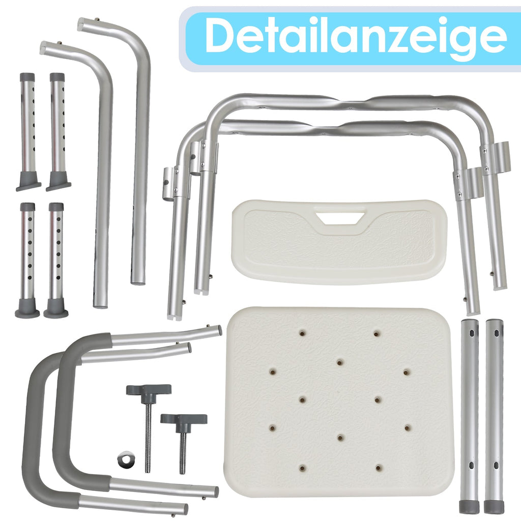 Height-Adjustable Shower Seat with Removable Arms and Backrest