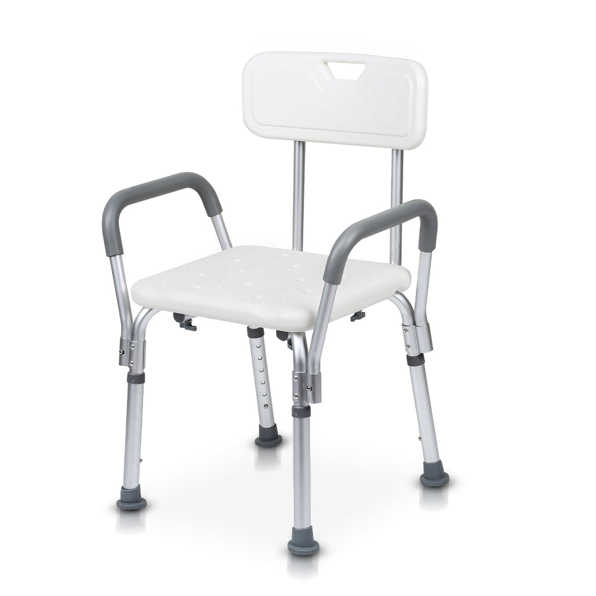 Height-Adjustable Shower Seat with Removable Arms and Backrest