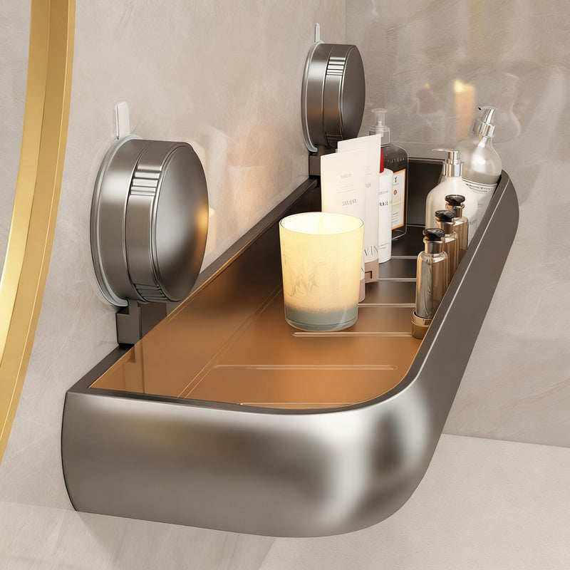 Height-Adjustable Suction Cup Bathroom Shelf in Aluminium