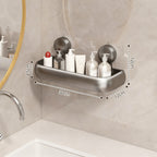 Height-Adjustable Suction Cup Bathroom Shelf in Aluminium