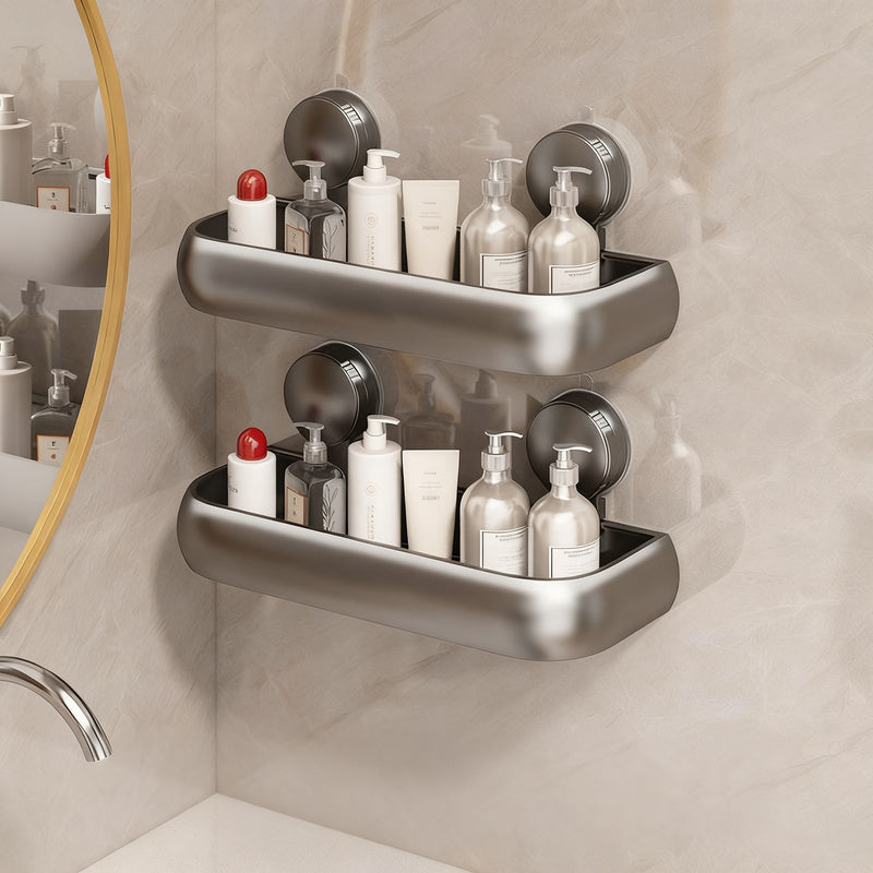 Height-Adjustable Suction Cup Bathroom Shelf in Aluminium