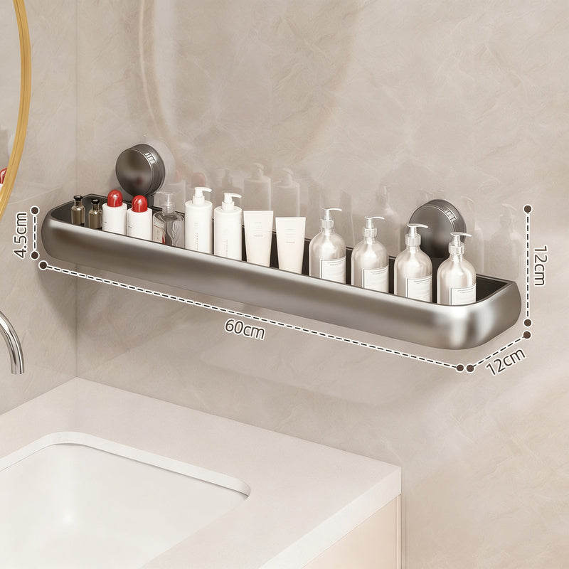 Height-Adjustable Suction Cup Bathroom Shelf in Aluminium