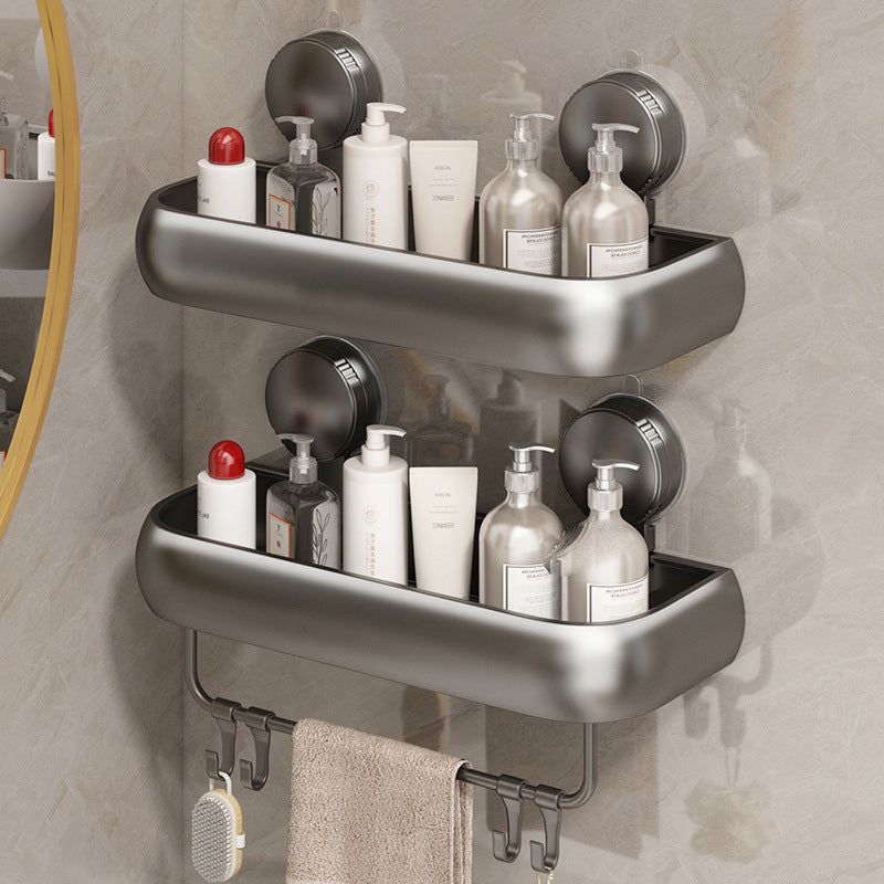 Height-Adjustable Suction Cup Bathroom Shelf in Aluminium