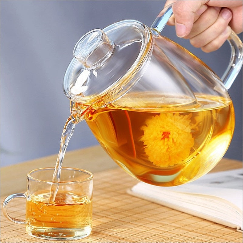 High Borosilicate Glass Teapot with Removable Infuser, Stove-Safe