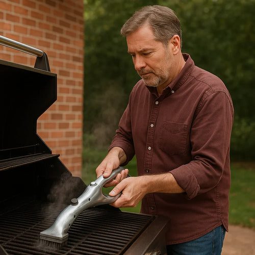 BBQ Steam Cleaning Brush - Ergonomic, Chemical-Free, Silver, 45.72cm
