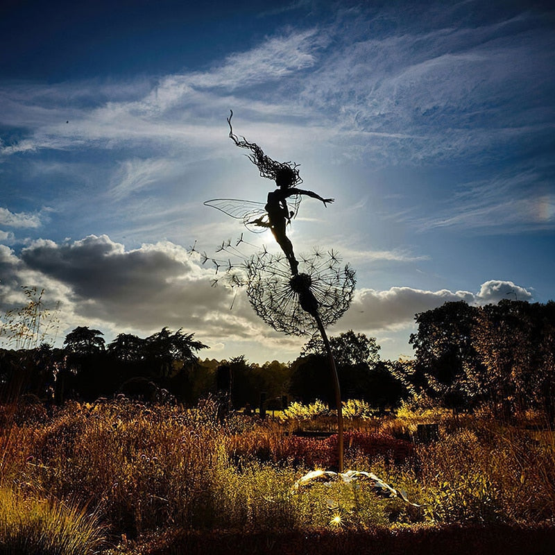 Fairies and Dandelions Outdoor Garden Sculpture - Metal, Angel Theme, view 10