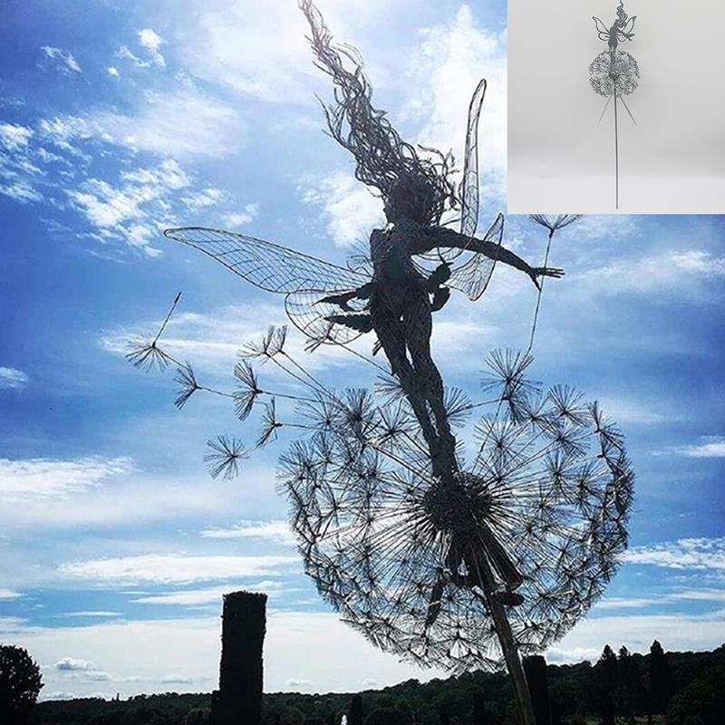 Fairies and Dandelions Outdoor Garden Sculpture - Metal, Angel Theme, view 13
