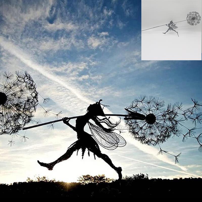Fairies and Dandelions Outdoor Garden Sculpture - Metal, Angel Theme, view 14