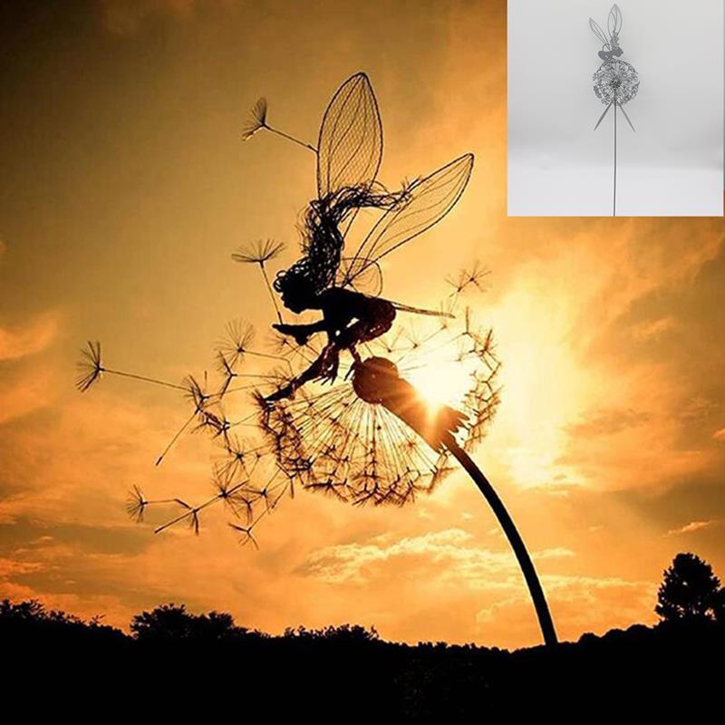 Fairies and Dandelions Outdoor Garden Sculpture - Metal, Angel Theme, view 2