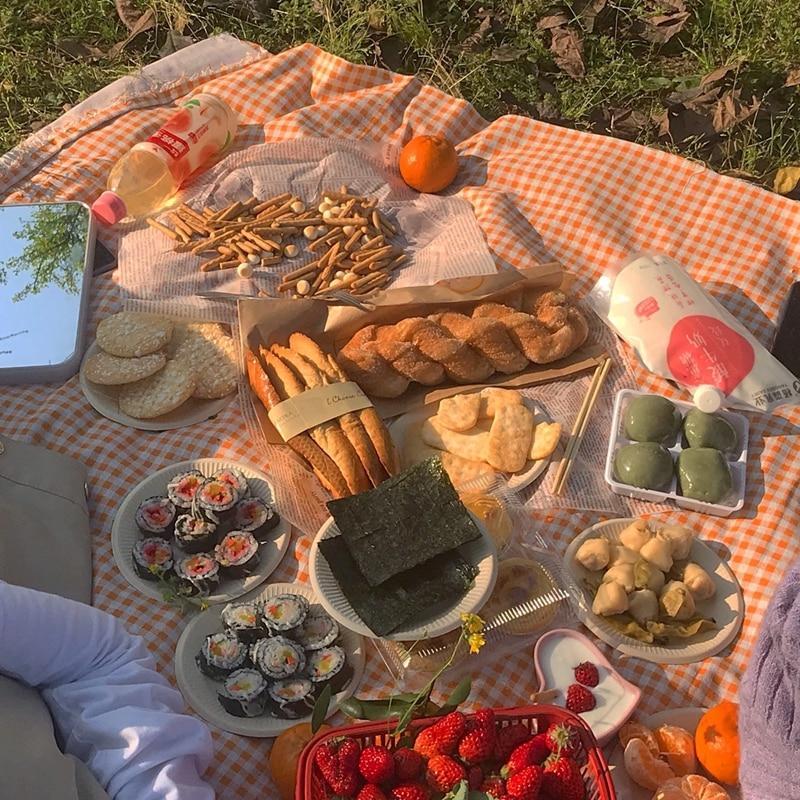 Gingham Picnic Blanket for Indoor and Outdoor Use - Orange, 59 x 59 Inches, view 2