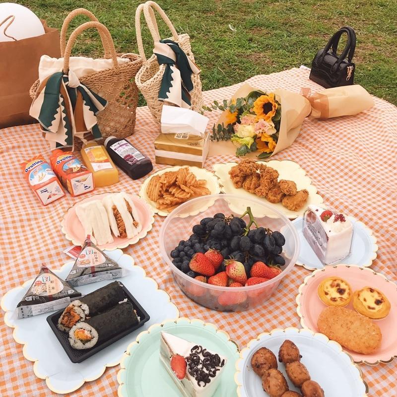 Gingham Picnic Blanket for Indoor and Outdoor Use - Orange, 59 x 59 Inches, view 4