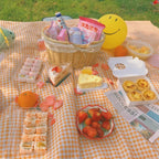 Gingham Picnic Blanket for Indoor and Outdoor Use - Orange, 59 x 59 Inches