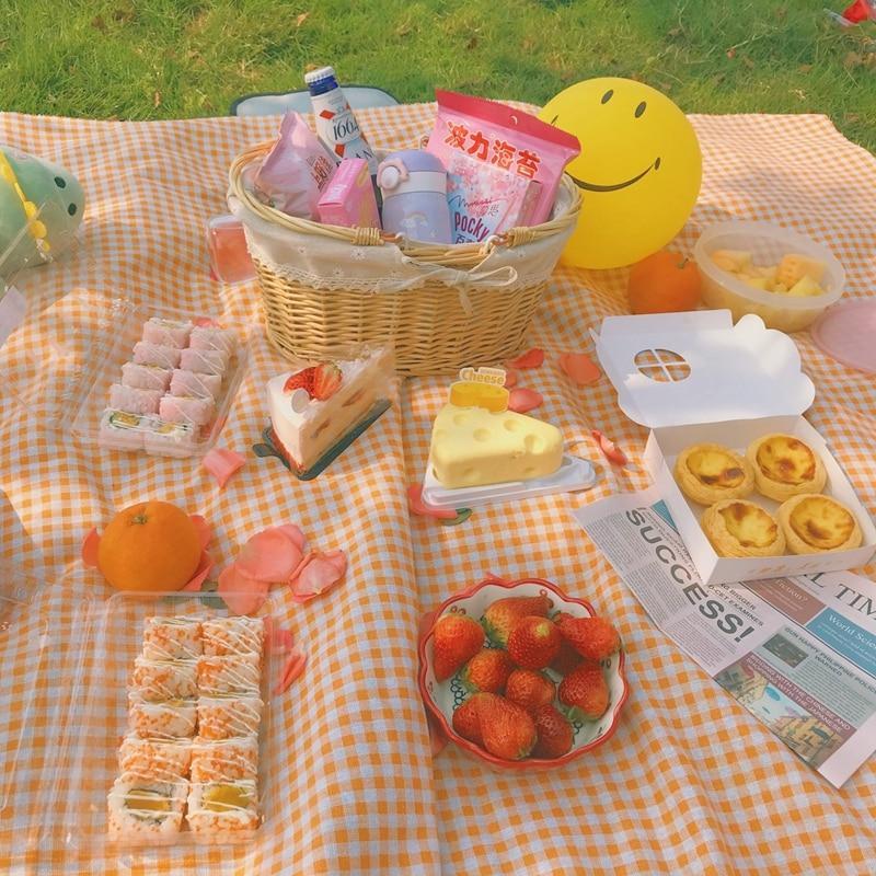 Gingham Picnic Blanket for Indoor and Outdoor Use - Orange, 59 x 59 Inches