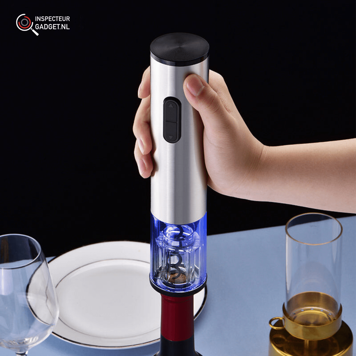 4-in-1 Electric Wine Opener Set - Stainless Steel, Rechargeable, Vacuum Stopper, view 3