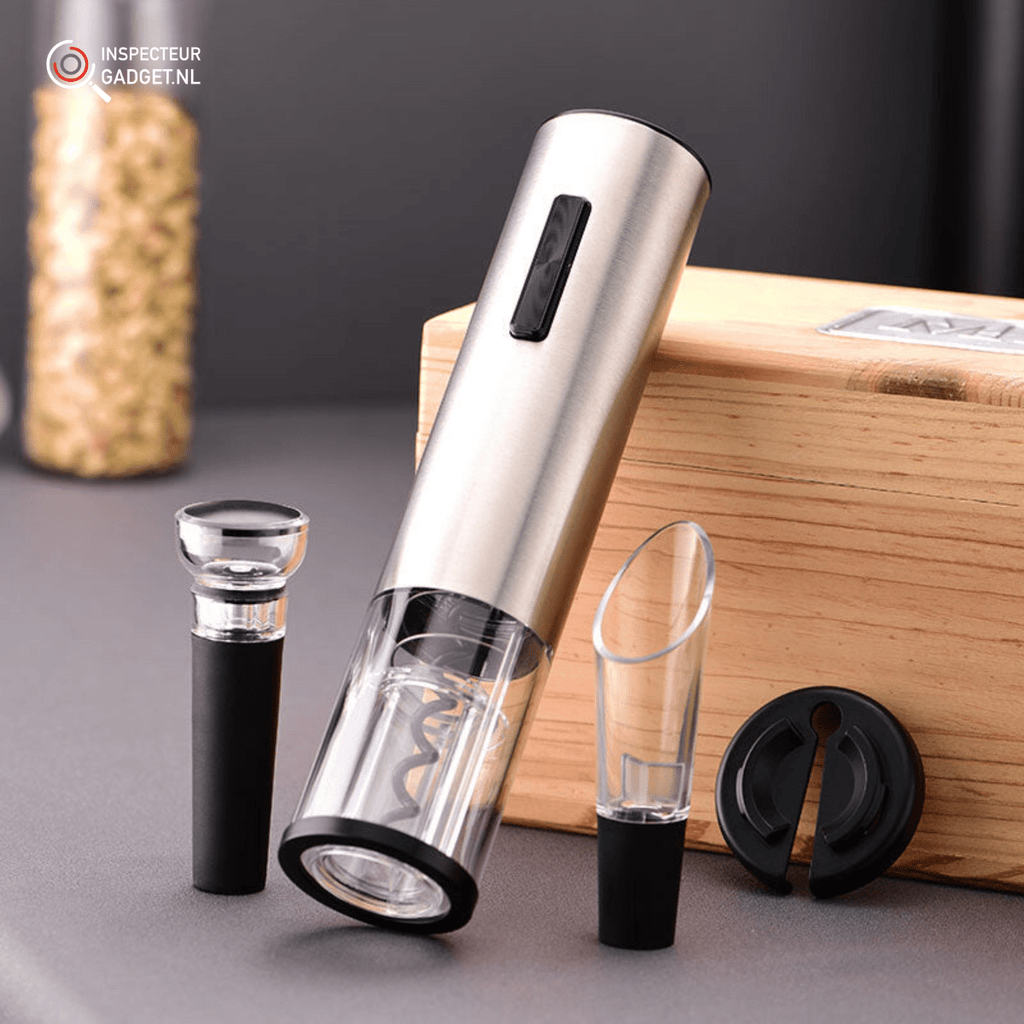 4-in-1 Electric Wine Opener Set - Stainless Steel, Rechargeable, Vacuum Stopper, view 6