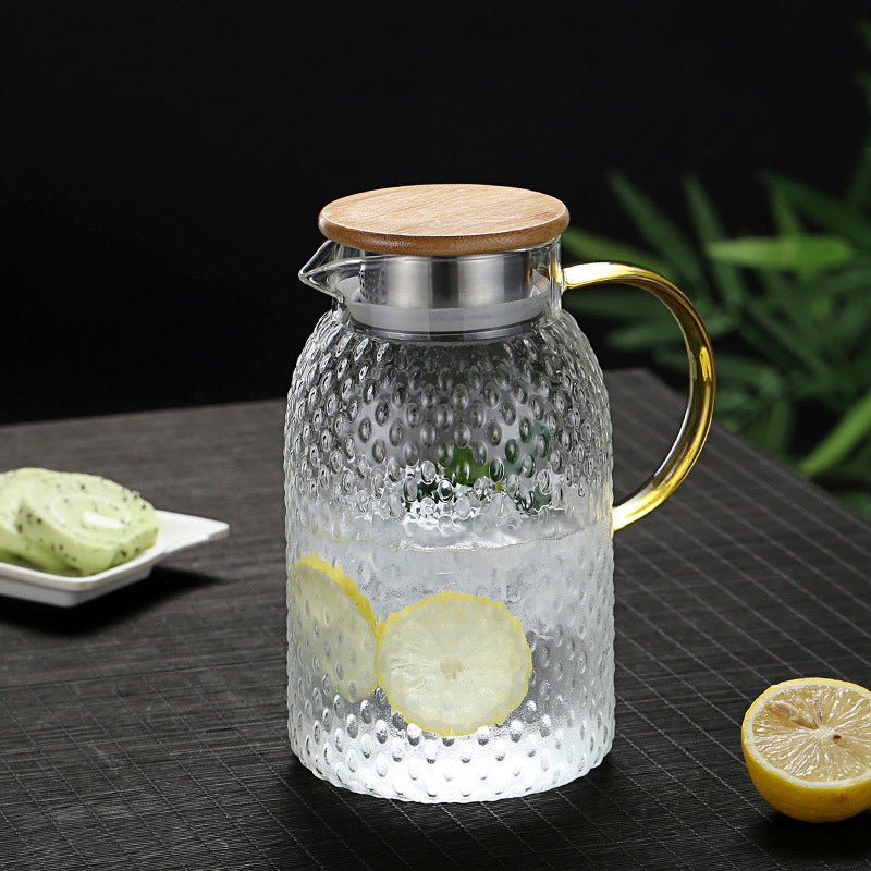 Heat-resistant Ribbed Glass Jug with Bamboo Lid - Hot and Cold Drinks, view 2