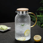Heat-resistant Ribbed Glass Jug with Bamboo Lid - Hot and Cold Drinks, view 3