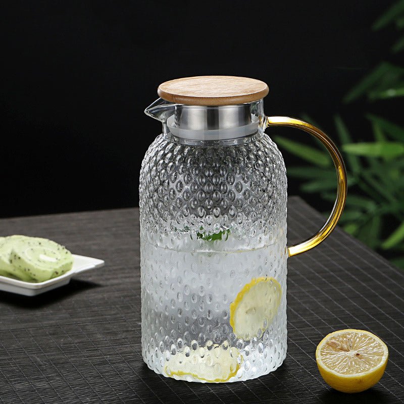 Heat-resistant Ribbed Glass Jug with Bamboo Lid - Hot and Cold Drinks, view 3