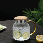 Heat-resistant Ribbed Glass Jug with Bamboo Lid - Hot and Cold Drinks