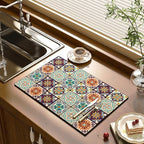 Kitchen Drain Pad Absorbent Drying Mat - Polyester, Floral Pattern, view 11