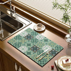 Kitchen Drain Pad Absorbent Drying Mat - Polyester, Floral Pattern, view 12