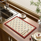Kitchen Drain Pad Absorbent Drying Mat - Polyester, Floral Pattern, view 13