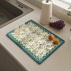 Kitchen Drain Pad Absorbent Drying Mat - Polyester, Floral Pattern, view 14