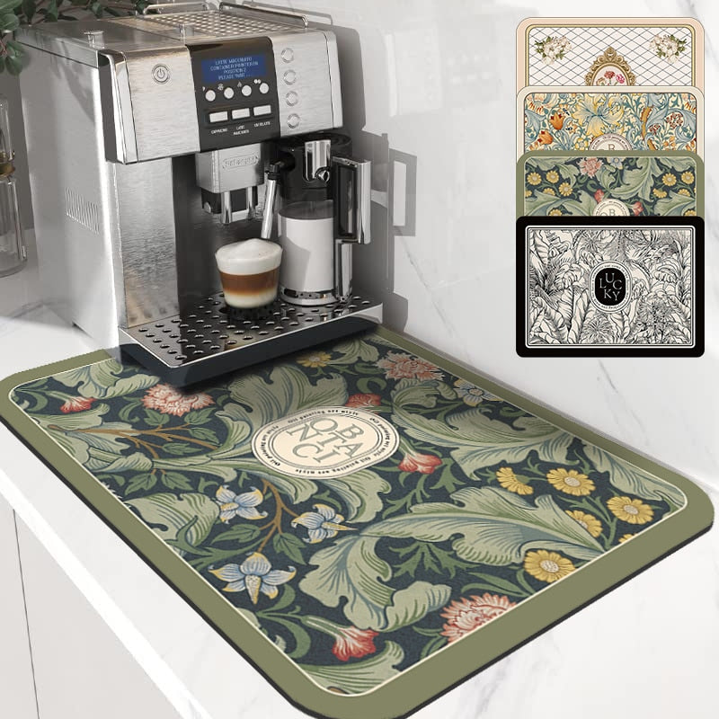 Kitchen Drain Pad Absorbent Drying Mat - Polyester, Floral Pattern, view 2