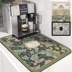 Kitchen Drain Pad Absorbent Drying Mat - Polyester, Floral Pattern, view 2