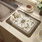 Kitchen Drain Pad Absorbent Drying Mat - Polyester, Floral Pattern, view 20