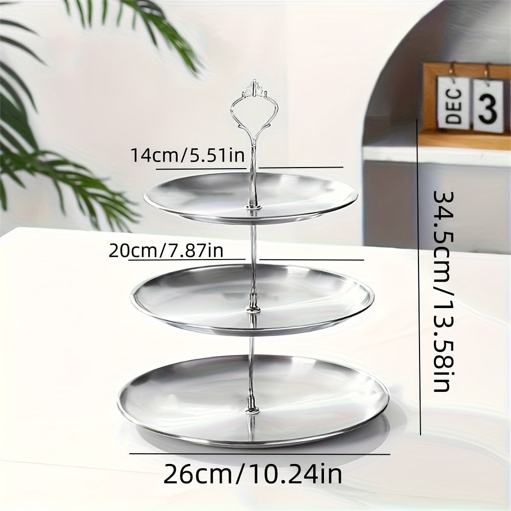 Stainless Steel Triple Serving Plate for Parties - Elegant Design, view 4