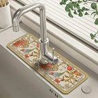 Floral Sink Faucet Absorbent Mat - Leather Surface, 38x13cm, view 5
