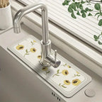 Floral Sink Faucet Absorbent Mat - Leather Surface, 38x13cm, view 7