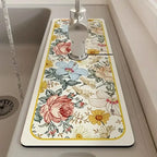 Floral Sink Faucet Absorbent Mat - Leather Surface, 38x13cm, view 8
