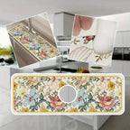 Floral Sink Faucet Absorbent Mat - Leather Surface, 38x13cm, view 9