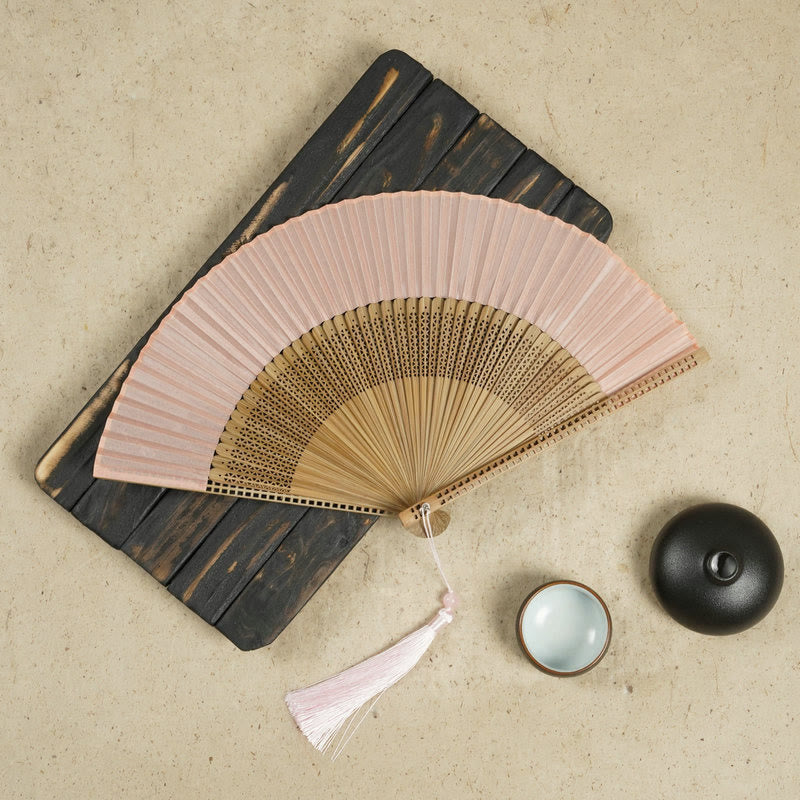 Bamboo Silk Hand Fan - 23 cm Folded, Elegant Design for Weddings, view 11