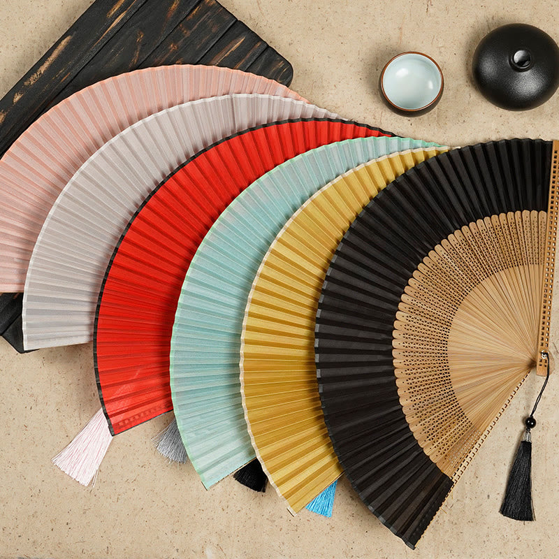 Bamboo Silk Hand Fan - 23 cm Folded, Elegant Design for Weddings, view 12