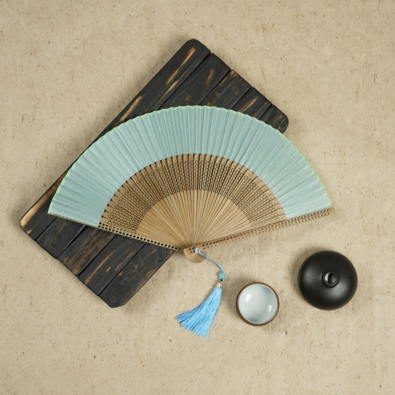 Bamboo Silk Hand Fan - 23 cm Folded, Elegant Design for Weddings, view 13