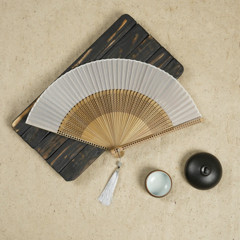 Bamboo Silk Hand Fan - 23 cm Folded, Elegant Design for Weddings, view 15