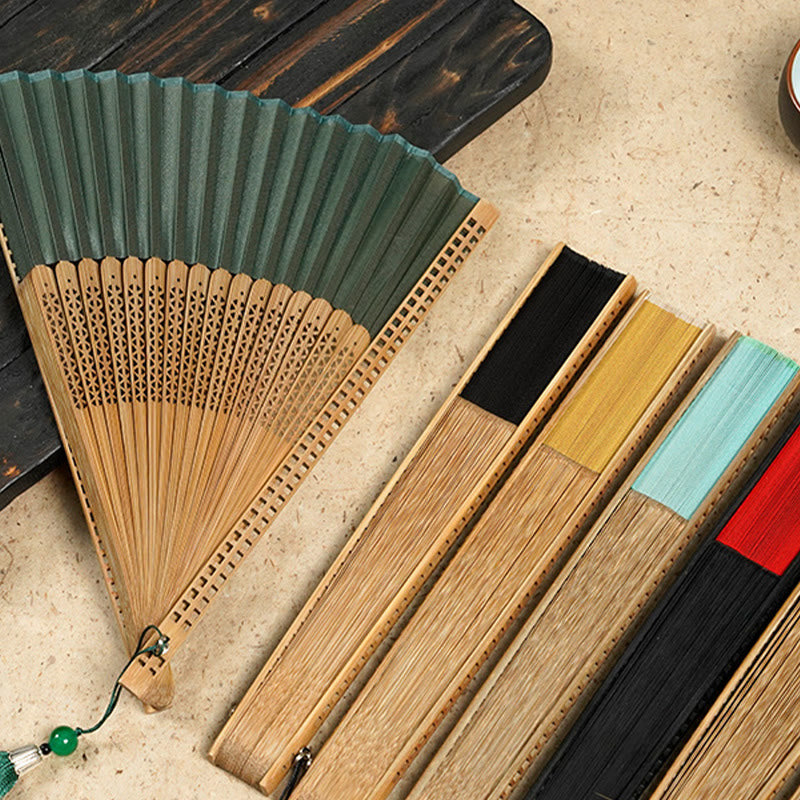Bamboo Silk Hand Fan - 23 cm Folded, Elegant Design for Weddings, view 17